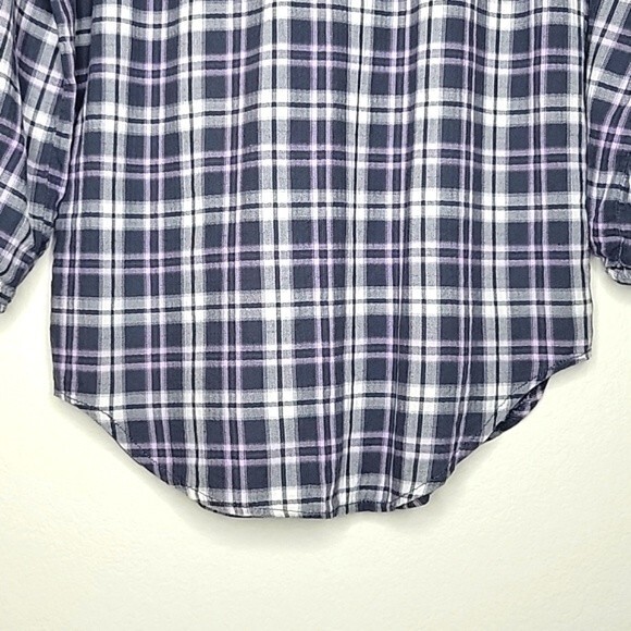H&M DIVIDED Plaid Gray Pink Long Sleeve Button Up Shirt size 4 Pintuck Collared - Picture 11 of 16